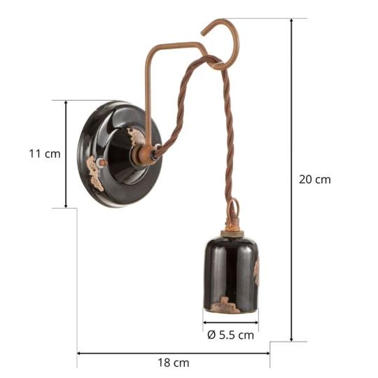 fekete vintage mediterran keramia fali lampa rusztikus antikolt regies ipari hangulatu ferroluce retro bisztro kavezo falikar vilagitas paraszthaz bohem fiatalos.jpg